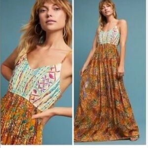 Raga X Anthropologie Women's Parkland Maxi Dress Embroiderd size S